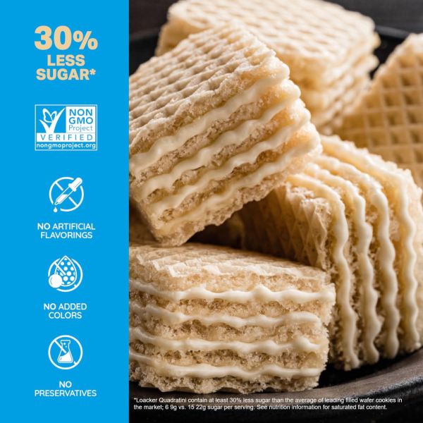 Loacker Quadratini Vanilla Wafer Cookies, Bite Sized, Non-GMO Creme Filled