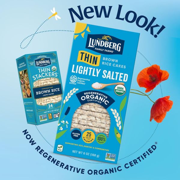 Lundberg Organic Thin Stackers Brown Rice Cakes, Lightly Salted - 6 oz