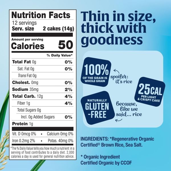 Lundberg Organic Thin Stackers Brown Rice Cakes, Lightly Salted - 6 oz