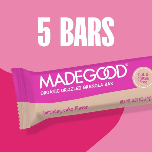 MadeGood Organic Chewy Chocolate Drizzled Granola Bars, Birthday Cake - 5 Bars