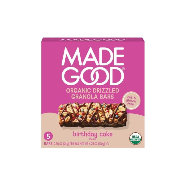 MadeGood Organic Chewy Chocolate Drizzled Granola Bars, Birthday Cake - 5 Bars