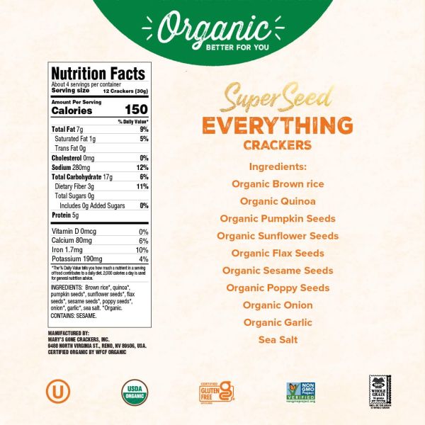 Mary's Gone Crackers Organic Super Seed Crackers, Everything - 4 oz