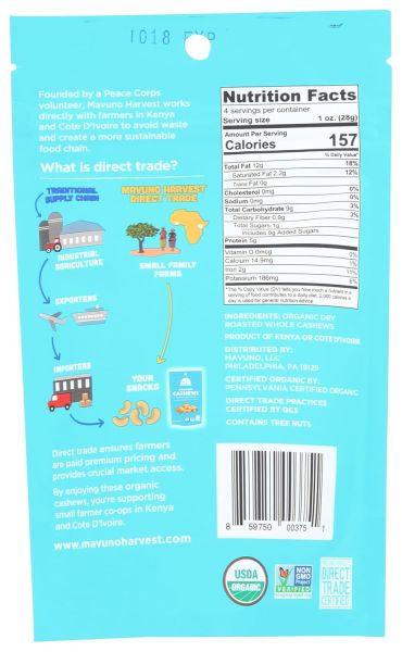 Mavuno Harvest Organic Roasted Cashews - 4 oz