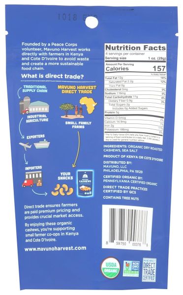 Mavuno Harvest Organic Roasted Cashews with Sea Salt - 4 oz