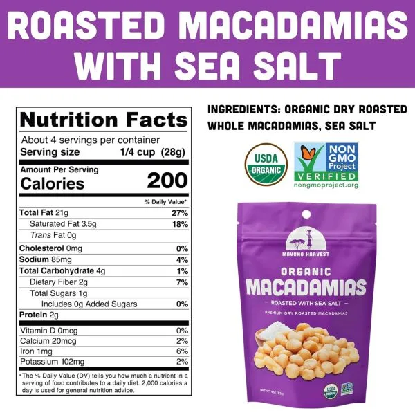 Mavuno Harvest Organic Roasted Macadamia Nuts with Sea Salt
