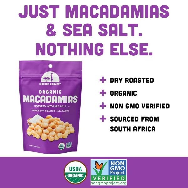 Mavuno Harvest Organic Roasted Macadamia Nuts with Sea Salt