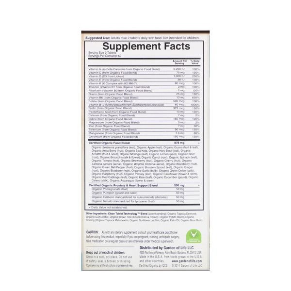 Garden of Life Organics Men's Multi 40 Plus - 120 Vegan Tablets