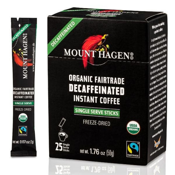 Mount Hagen Organic Fairtrade Decaffeinated Instant Coffee Single Serve Sticks