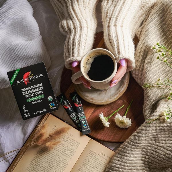 Mount Hagen Organic Fairtrade Decaffeinated Instant Coffee Single Serve Sticks