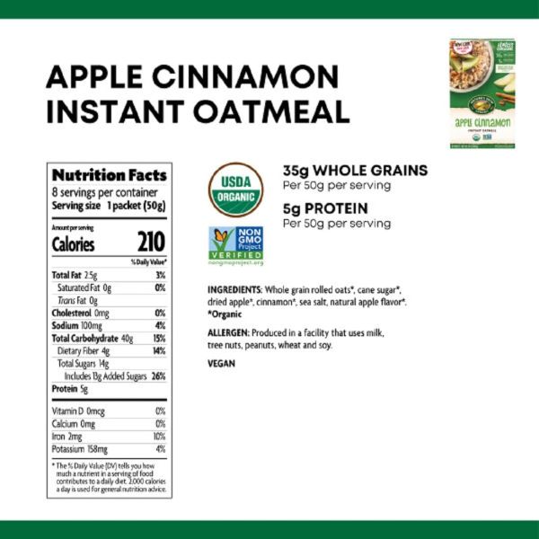 Nature's Path Organic Instant Hot Oatmeal, Apple Cinnamon