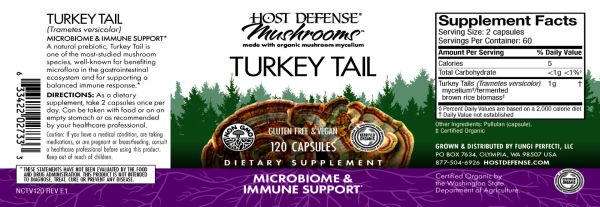 Host Defense Mushrooms Organic Turkey Tail Capsules - 120 Capsules