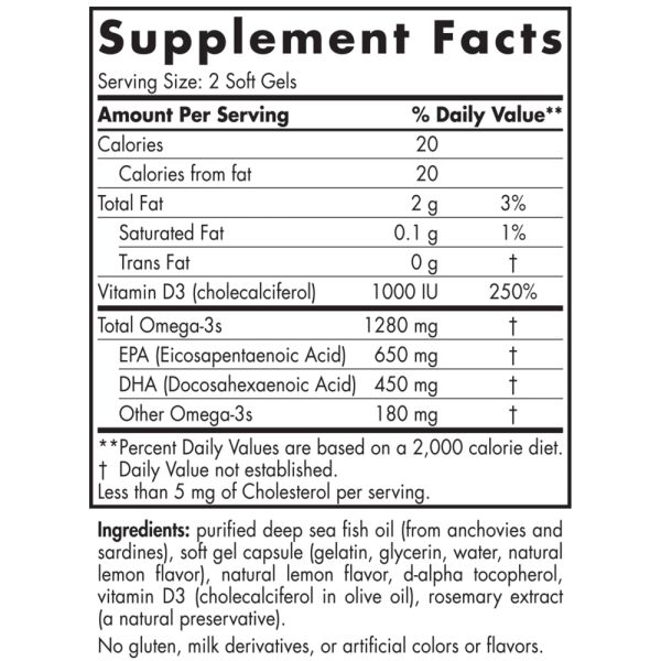 Nordic Naturals Ultimate Omega-D3 Lemon - 1000 mg - 60 Softgels