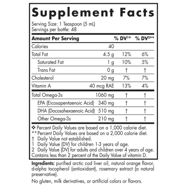 Nordic Naturals Arctic Cod Liver Oil Liquid Fish Oil Orange - 8 fl oz