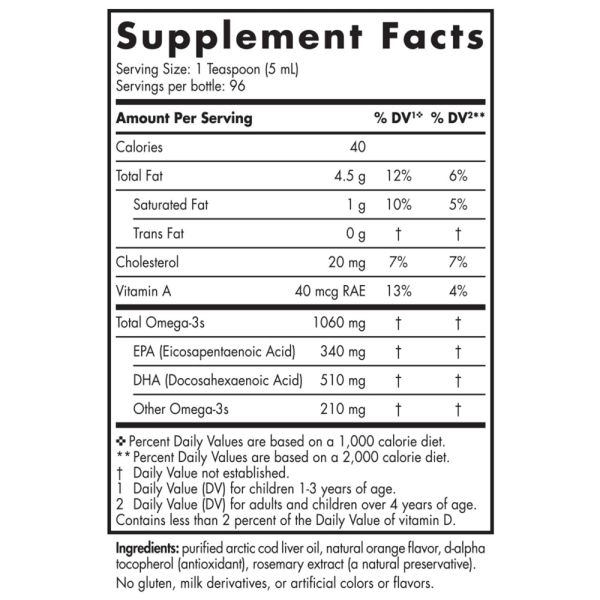 Nordic Naturals Arctic Cod Liver Oil Liquid Fish Oil Orange - 16 fl oz