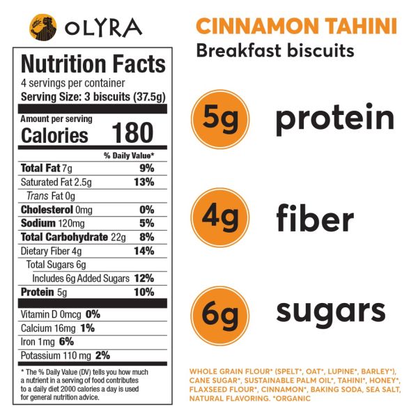 Olyra Organic Breakfast Biscuits, Cinnamon Tahini