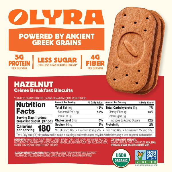 Olyra Organic Creme Breakfast Biscuits, Hazelnut