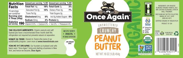 Once Again Unsweetened Crunchy Peanut Butter - 16 oz