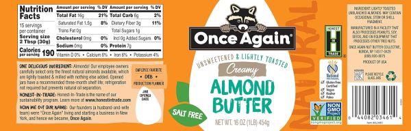 Once Again Natural Creamy Almond Butter, Lightly Toasted - 16 oz