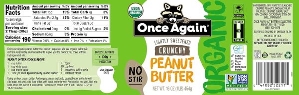 Once Again Peanut Butter, Crunchy Lightly Sweetened - 16 oz