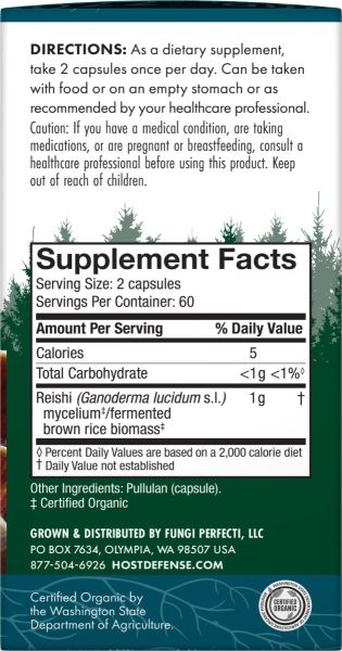Host Defense Mushrooms Organic Reishi Capsules - 120 Capsules