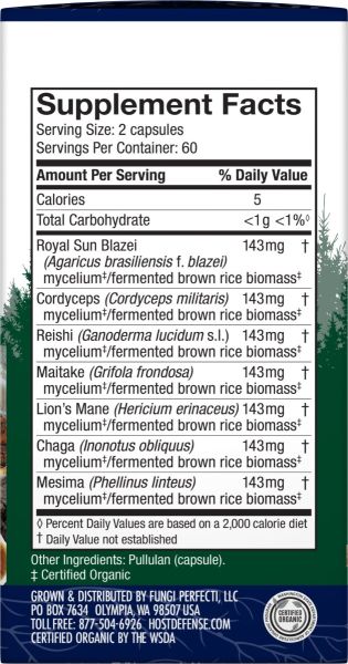 Host Defense Mushrooms Organic Stamets 7 Capsules - 120 Capsules