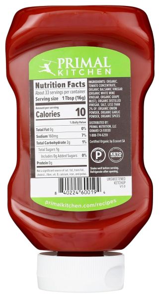 Primal Kitchen Organic Unsweetened Ketchup - 18.5 oz