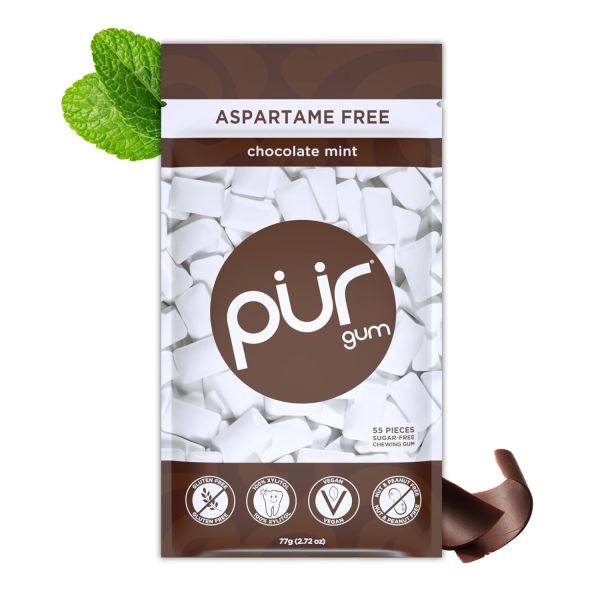PUR Gum Aspartame Free Chewing Gum, 100% Xylitol, Natural Chocolate Mint - 55 Pieces