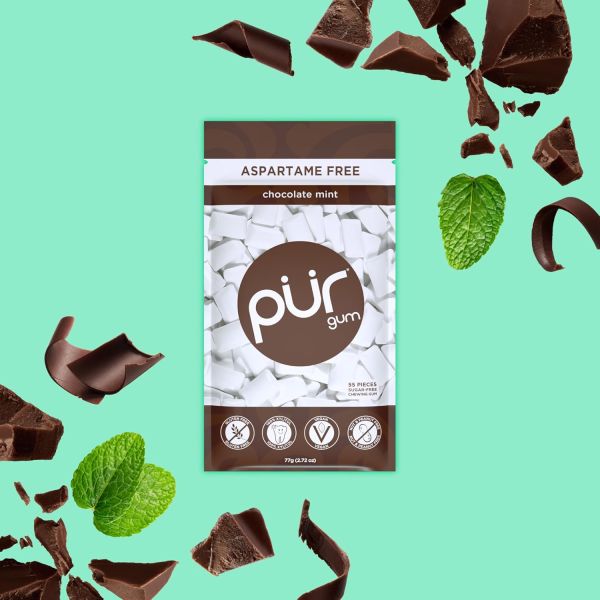 PUR Gum Aspartame Free Chewing Gum, 100% Xylitol, Natural Chocolate Mint - 55 Pieces