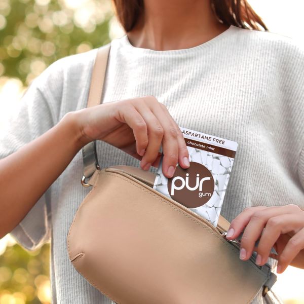 PUR Gum Aspartame Free Chewing Gum, 100% Xylitol, Natural Chocolate Mint - 55 Pieces