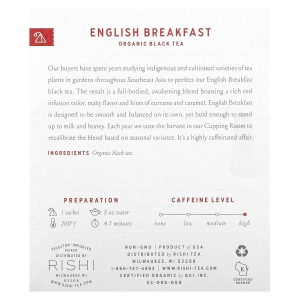 Rishi Tea Organic English Breakfast Black Tea - 15 Sachets