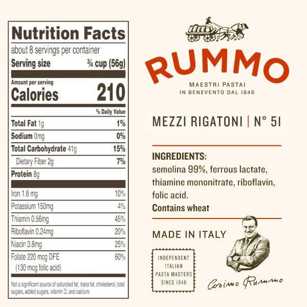 Rummo Mezzi Rigatoni No. 51 Pasta, Always Al Dente