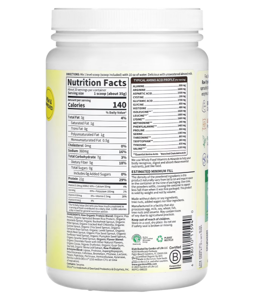 Garden of Life RAW Organic Protein Plant-Based Formula Chocolate - 24.69 oz