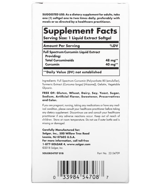 Solgar Full Spectrum Curcumin 90 Liquid Extract Softgels