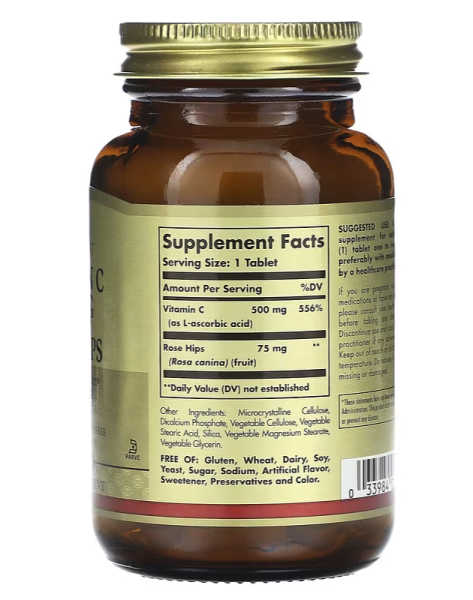 Solgar Vitamin C with Rose Hips - 500 mg - 100 Tablets