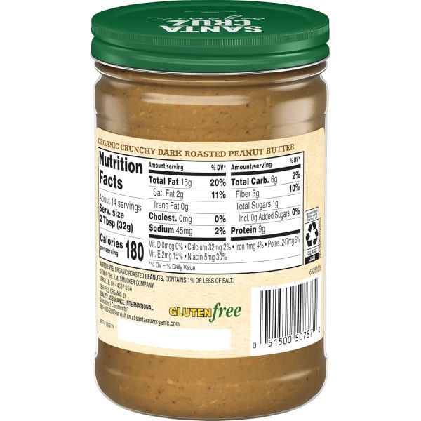 Santa Cruz Organic Crunchy Dark Roasted Peanut Butter - 16 oz