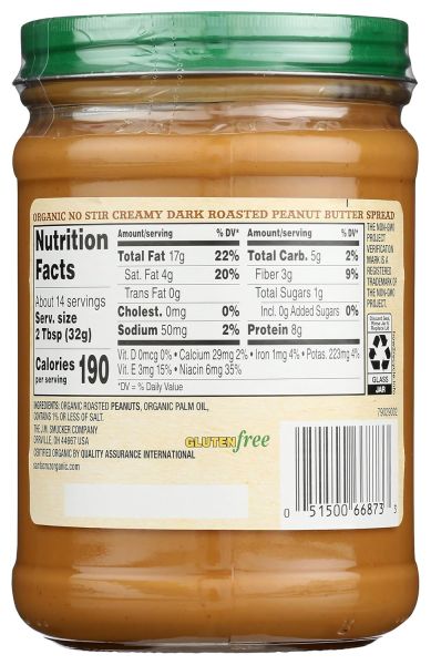 Santa Cruz Organic No Stir Dark Roast Creamy Peanut Butter Spread - 16 oz