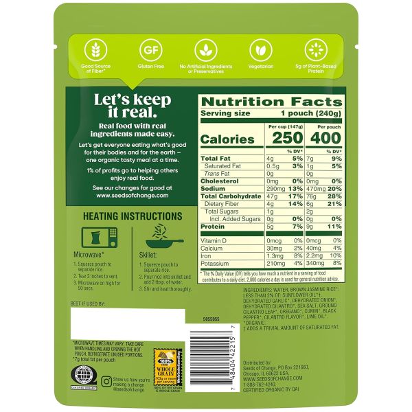 Seeds of Change Organic Brown Jasmine Rice, Cilantro Lime - 8.5 oz