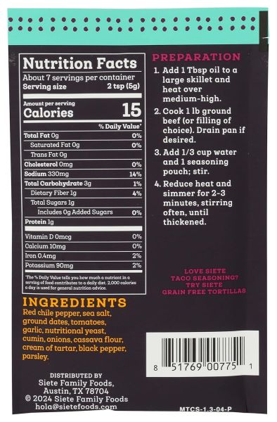 Siete Mild Taco Seasoning - 1.31 oz