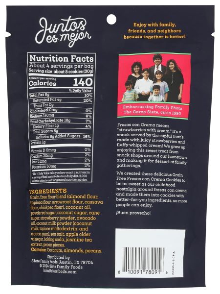 Siete Grain Free Cookies, Fresas Con Crema - 4.5 oz