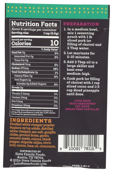 Siete Al Pastor Taco Seasoning, Non-GMO Gluten Free - 1 oz