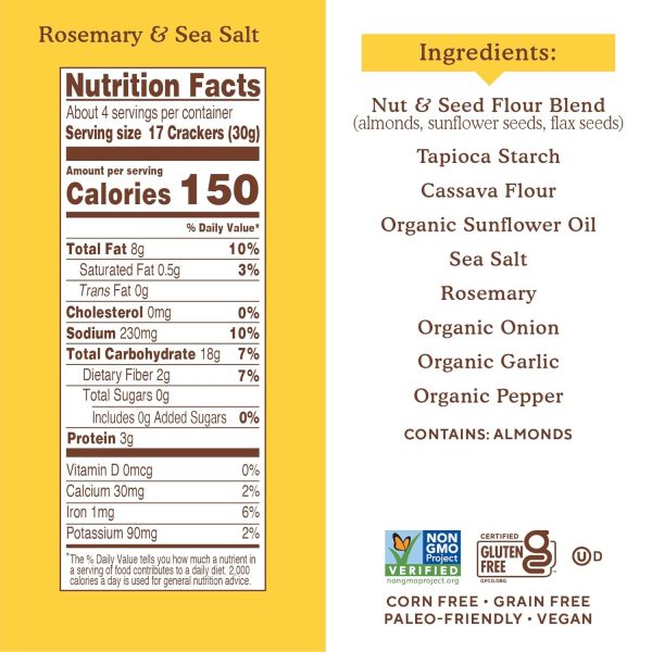 Simple Mills Almond Flour Crackers, Rosemary & Sea Salt - 4.25 oz