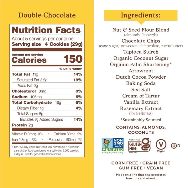 Simple Mills Crunchy Almond Flour Cookies, Double Chocolate - 5.5 oz