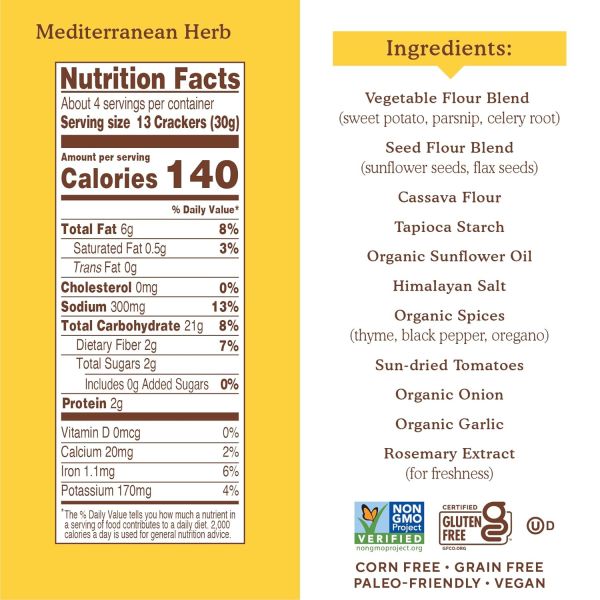 Simple Mills Veggie Pita Crackers, Mediterranean Herb - 4.25 oz