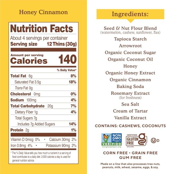 Simple Mills Sweet Thins, Honey Cinnamon - 4.25 oz