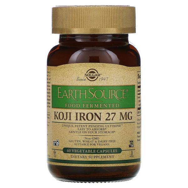 Solgar EarthSource Food Fermented Koji Iron 27 mg 60 Vegetable Capsules