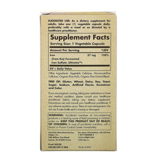 Solgar EarthSource Food Fermented Koji Iron 27 mg 60 Vegetable Capsules