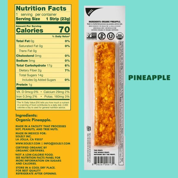 Soley Organic Pineapple Fruit Jerky - 1 Individually Wrapped Strip