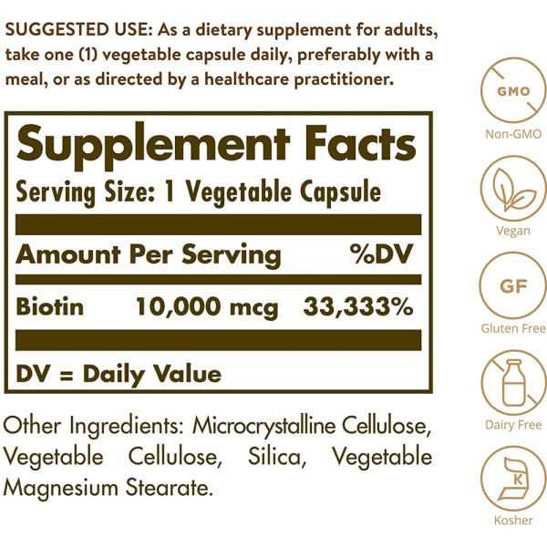Solgar Biotin - 10000 mcg - 60 Vegetable Capsules