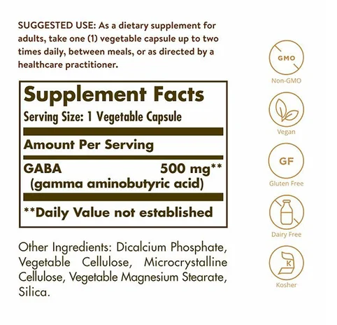 Solgar GABA - 500 mg - 100 Vegetable Capsules