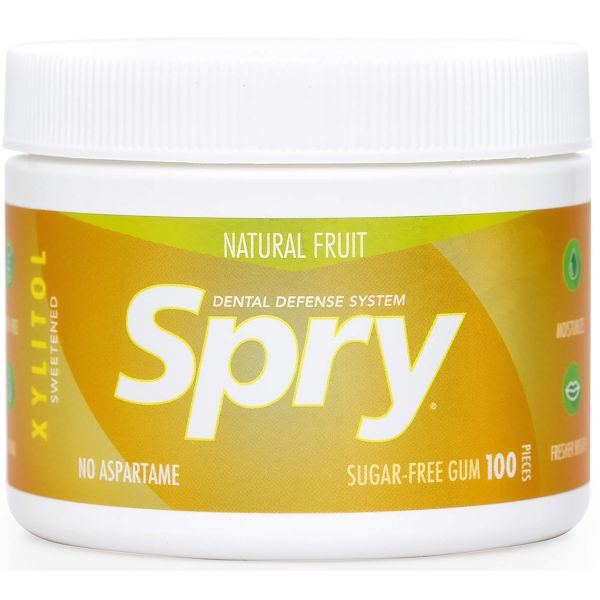 Spry Dental Defense Sugar-Free Gum with Xylitol, Natural Fruit - 100 Pieces